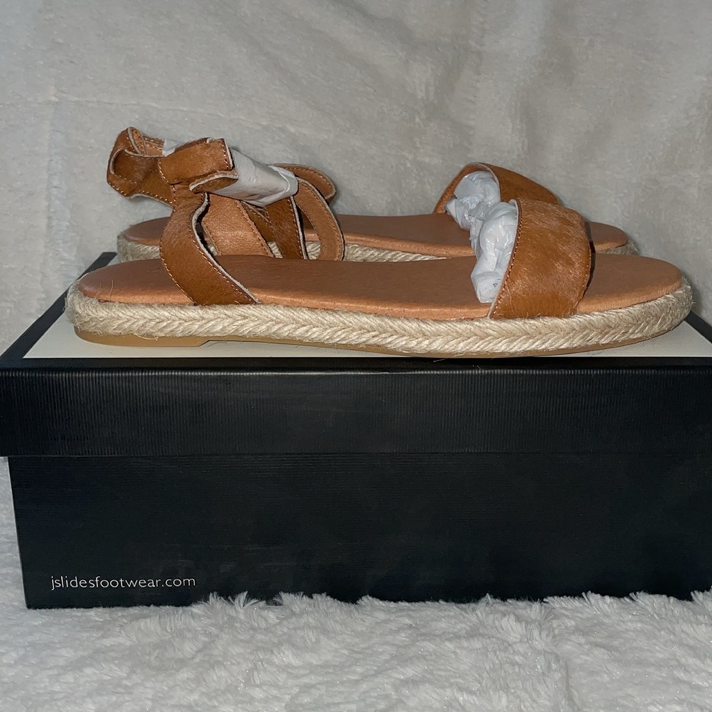 NWT J/SLIDES ROSIE Tan Pony Hair Leather Sandal - Picture 9 of 16